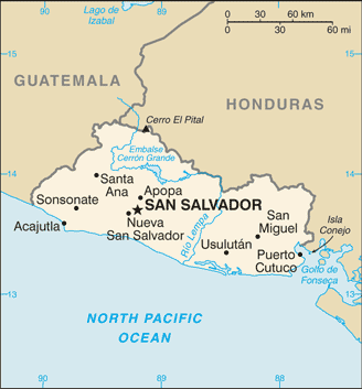 Map of El Salvador  מפת אל סלבדור