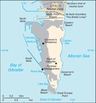 MAP OF GIBRALTAR מפת גיברלטר