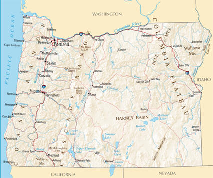 MAP OF OREGON, USA  מפת אורגון, ארצות הברית