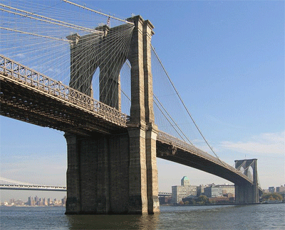 The Brooklyn Bridge, seen from Manhattan, New York City. Nov 5, 2005. Author: User:Postdlf